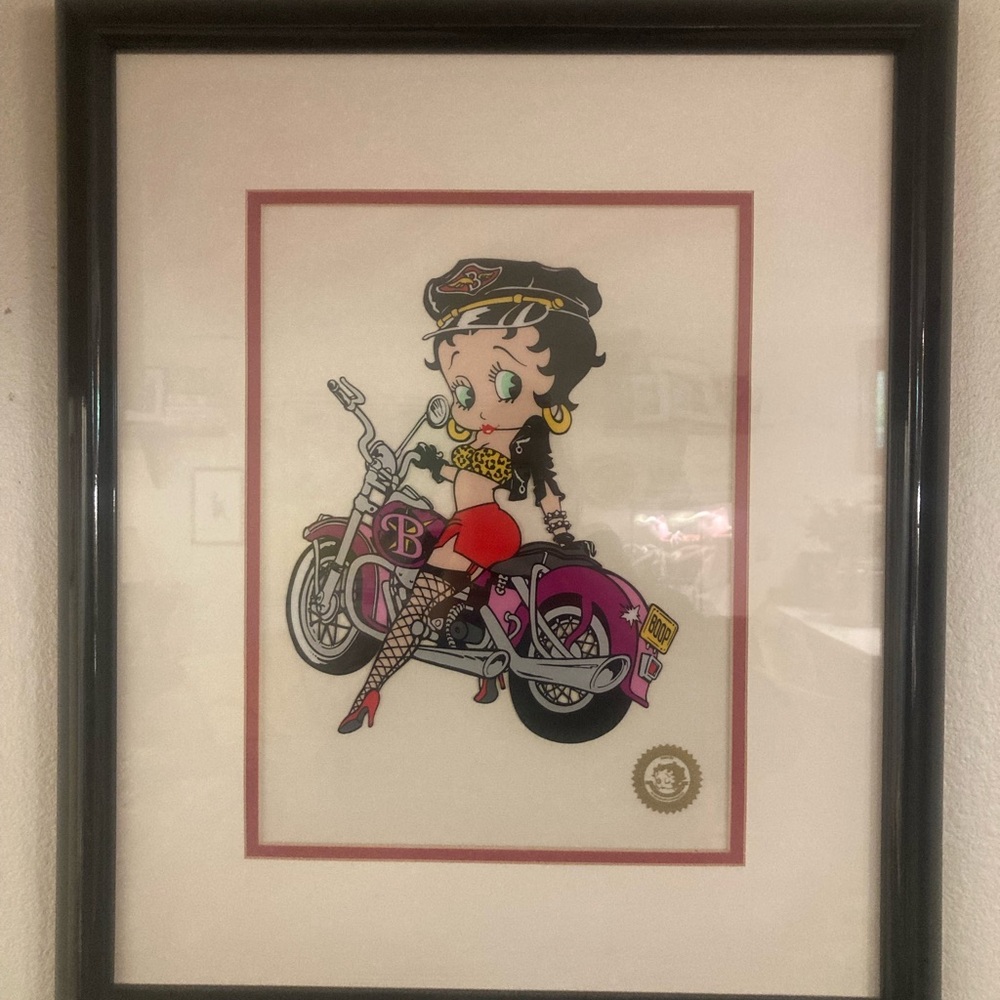 Original Framed Betty Boop Motorcycle Art